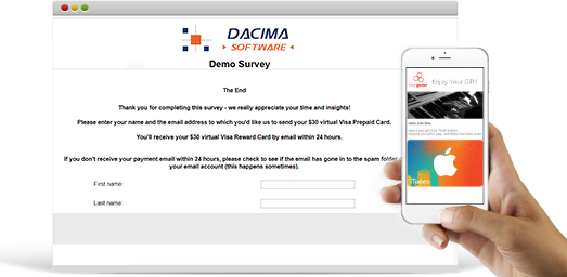 Research study incentives for Dacima Respondents